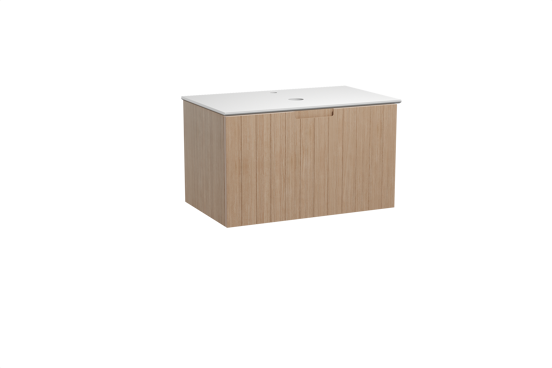 Balmani Adagio meuble salle de bains suspendu 90 x 55 cm chêne vieilli avec Facetta tablette simple en solid surface blanc mat
