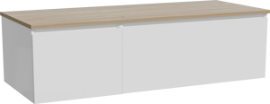 Storke Edge meuble salle de bains suspendu 130 x 52 cm blanc brillant avec Panton tablette simple ou double en mélaminé chêne brut