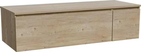 Storke Edge zwevend badkamermeubel 140 x 52 cm ruwe eik met Panton enkel of dubbel tablet in melamine ruwe eik