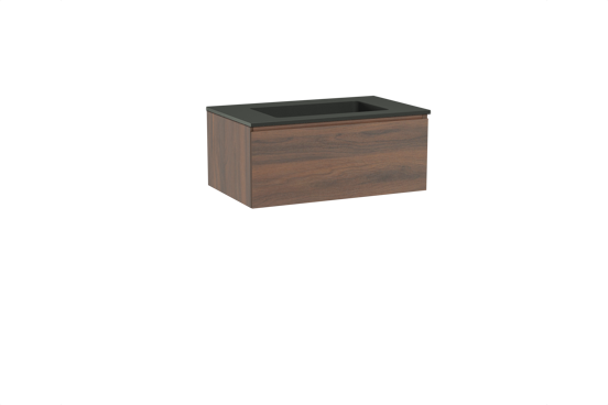 Storke Edge hängendes Möbelstück Set: 85 x 52 cm, Nussbaum, mit Scuro Einzelwaschtisch, Quarz Schwarz matt