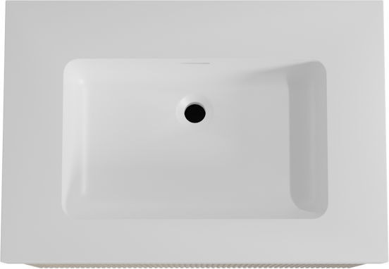 Storke Ribs meuble salle de bains suspendu 75 x 52 cm chêne brut avec Mata High plan simple en solid surface blanc mat, Nervure droite symétrique verticale