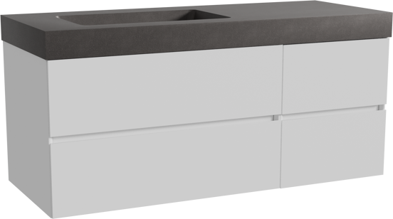 Storke Edge meuble salle de bains suspendu 130 x 52 cm blanc mat avec Scuro High plan vasque asymétrique à gauche en quartz noir mat