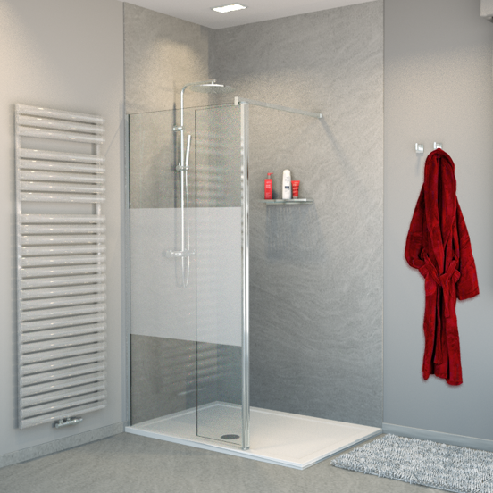 Balmani Move inloopdouche met beweegbare zijwand 90 x 200 cm helder glas met matte strook glanzend chroom profiel