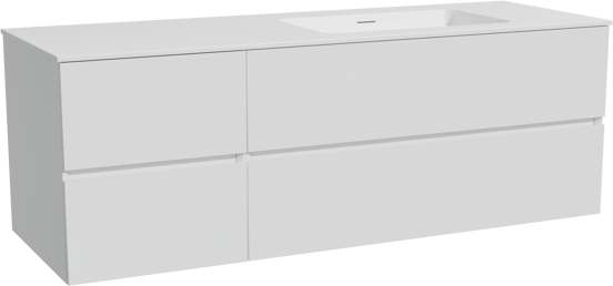 Storke Edge zwevend badmeubel 150 x 52 cm hoogglans wit met Mata asymmetrisch rechtse wastafel in solid surface mat wit