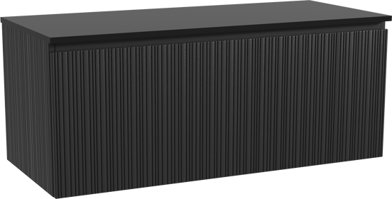 Storke Ribs hängendes Möbelstück Set: 120 x 52 cm, Schwarze Eiche, mit Panton Einzel- oder Doppel Waschtischplatte, Pulverbeschichtetes MDF, Schwarz matt, Vertikale asymmetrische gerade Rippe