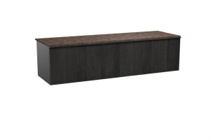 Balmani Forma zwevend badkamermeubel 180 x 55 cm zwarte eik met Stretto enkel of dubbel tablet in marmer dark emperador, Verticale symmetrische rechte ribbel