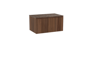 Balmani Idra zwevend badmeubel 90 x 55 cm notenhout met Stretto enkel wastafelblad in marmer dark emperador