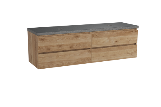 Balmani Lucida meuble salle de bains suspendu 180 x 55 cm chêne brut avec Rock tablette double en granit noir