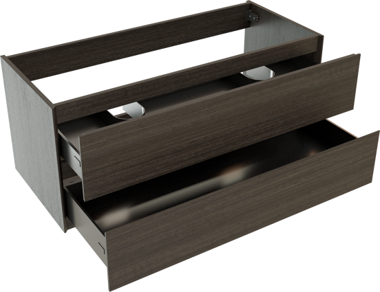 Storke Edge hängender Bad-Unterschrank 120 x 52 cm Eiche dunkel 2 Schubladen 2 Siphonaussparungen