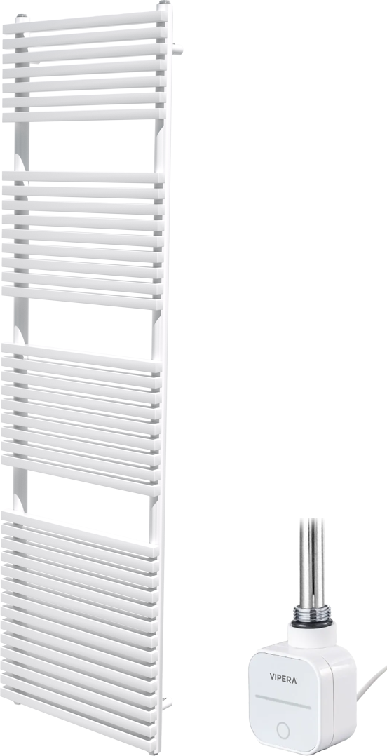 Vipera Vesuvio enkele handdoekradiator 50 x 180 cm elektrische verwarming mat wit zij- en middenaansluiting 982W, weerstand inbegrepen