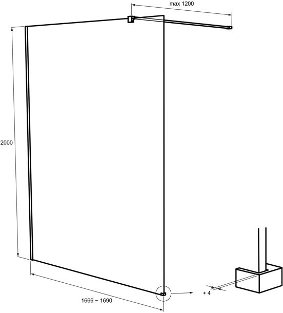 Balmani Modular inloopdouche 170 x 200 cm helder glas glanzend chroom profiel