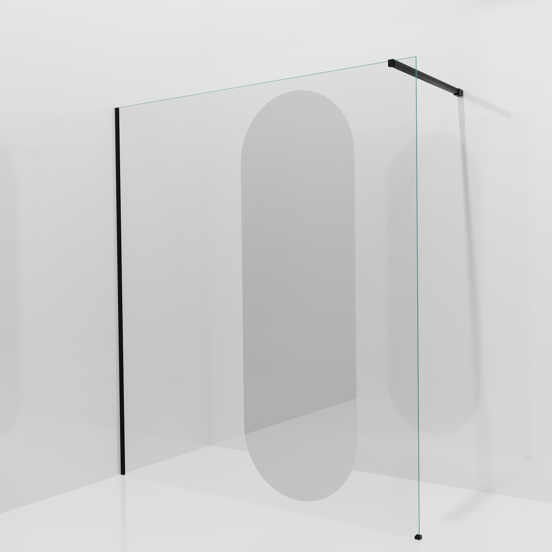 Balmani Modular Walk-In Dusche: 180 x 200 cm, Reflex-Spiegelglas Oval, Profil Schwarz matt