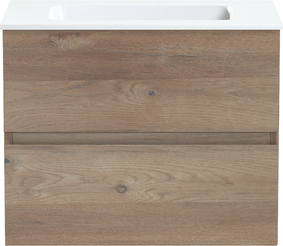 Storke Edge meuble salle de bains suspendu 60 x 40 cm chêne brut avec Mata plan simple en solid surface blanc mat