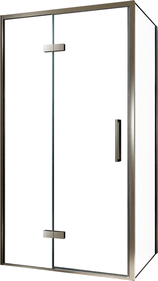 Balmani Senses Design douchehoek met linkse draaideur en vaste zijwand, 100 x 100 cm, Helder glas, Brushed GunMetal profielen