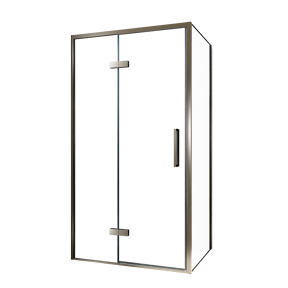 Balmani Senses Design douche en coin avec porte pivotante à gauche et paroi latérale fixe, 100 x 80 cm, Verre transparent, Profil Brushed GunMetal