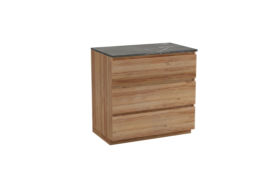 Balmani Lucida meuble salle de bains à poser 90 x 55 cm teck avec Stretto tablette simple en marbre pietra grey