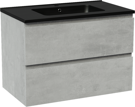Linie Lado meuble salle de bains suspendu 80 x 46 cm béton gris foncé avec Vano plan simple en marbre composite noir mat