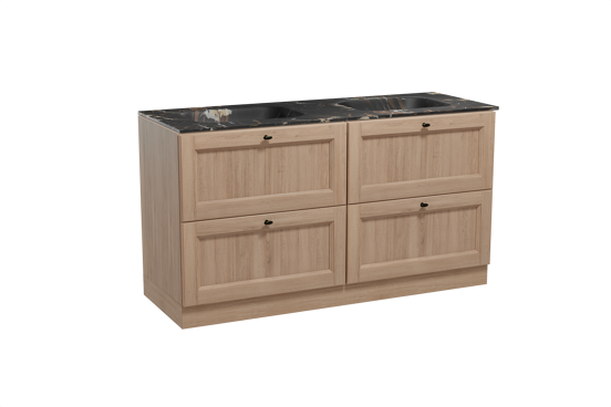 Balmani Lemon meuble salle de bains à poser 150 x 55 cm chêne vieilli avec Tablo Arcato double vasque en marbre portoro gold