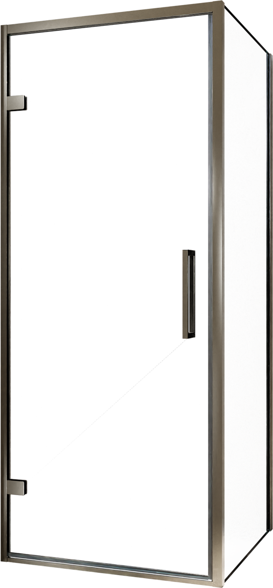 Balmani Senses Design douchehoek met linkse draaideur en vaste zijwand, 90 x 100 cm, Helder glas, Brushed GunMetal profielen, met coating