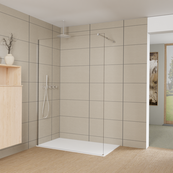 Balmani Modular Walk-In Dusche: 140 x 200 cm, Klarglas, inklusive Coating, Profil Chrom glänzend