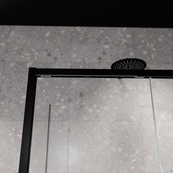 Balmani Senses Design douchehoek met rechtse schuifdeur en vaste zijwand, 120 x 90 cm, Helder glas, Mat zwart profielen