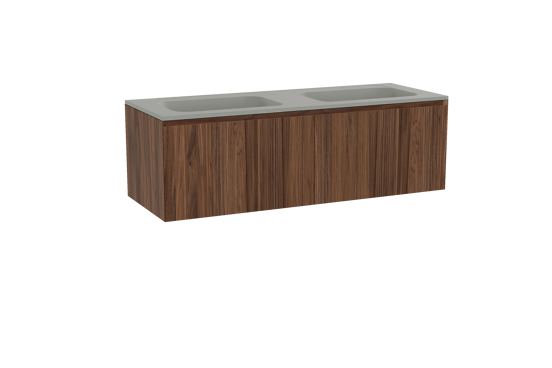 Balmani Idra hängendes Möbelstück Set: 150 x 55 cm, Nussbaum, mit Tablo Strada Doppelwaschtisch, Marmorkomposit Seidengrau