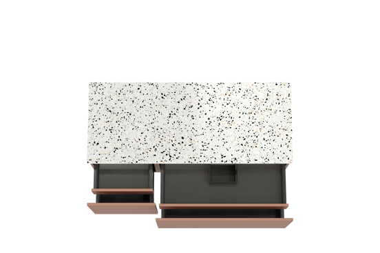 Balmani Sfera meuble salle de bains suspendu 135 x 55 cm cotto avec Stretto tablette simple ou double en blanc/noir mat terrazzo