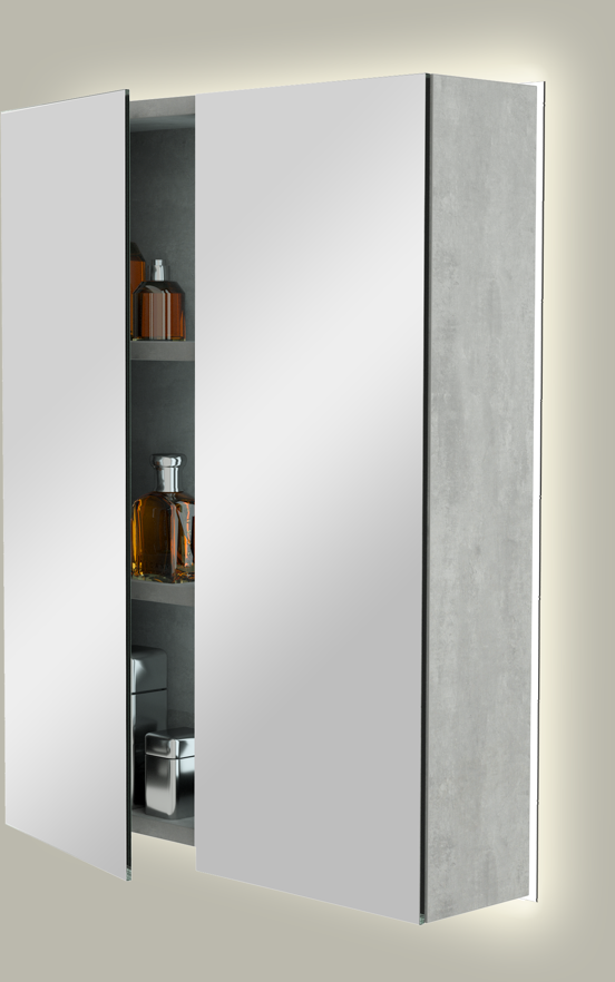 Storke Reflecta spiegelkast 60 x 75 cm beton donkergrijs met spiegelverlichting