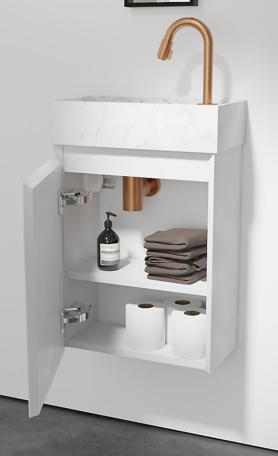 Balmani Mitra zwevend toiletmeubel 42 x 21 cm mat wit met Dama wastafel in Carrara marmer