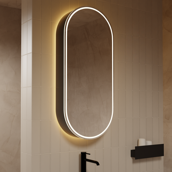 Balmani Mara spiegelkast 45 x 100 cm mat zwart met spiegelverlichting en anti-damp