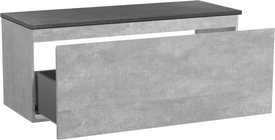 Linie Lado zwevend badmeubel 120 x 46 cm beton donkergrijs met Lado enkel of dubbel wastafelblad in melamine grijze leisteen