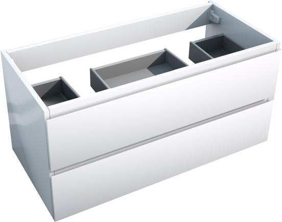 Storke Delta zwevende wastafelonderkast 100 x 48 cm 2 sifonuitsparingen glanzend wit 2 lades 2 sifonuitsparingen