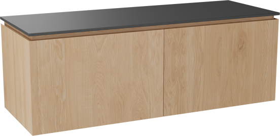 Balmani Eclips meuble salle de bains suspendu 150 x 55 cm Chêne naturelle avec Stretto tablette simple ou double en Granit noir