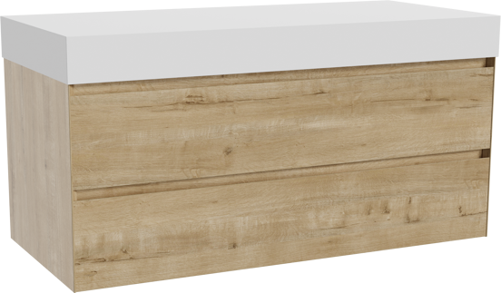 Balmani Mitra meuble salle de bains suspendu 120 x 55 cm chêne brut avec Dominus tablette simple ou double en solid surface blanc mat