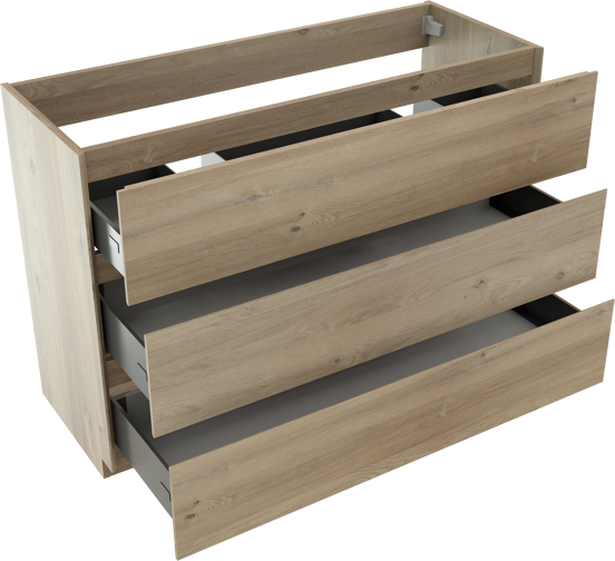 Storke Edge meuble sous-lavabo a poser 120 x 46 cm chêne brut 3 tiroirs 2 découpés de siphon