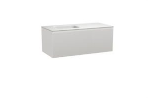 Balmani Fila hängendes Möbelstück Set: 120 x 55 cm, Weiß matt, mit Tablo Arcato Waschtisch links, Solid Surface, Weiß matt, Vertikale symmetrische gerade Rippe