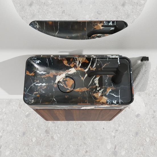 Balmani Fara zwevend toiletmeubel 45 x 22 cm amerikaans notenhout met Fara wastafel in Portoro Gold marmer