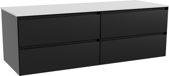 Balmani Mitra meuble salle de bains suspendu 150 x 55 cm noir mat avec Stretto tablette simple ou double en solid surface blanc mat