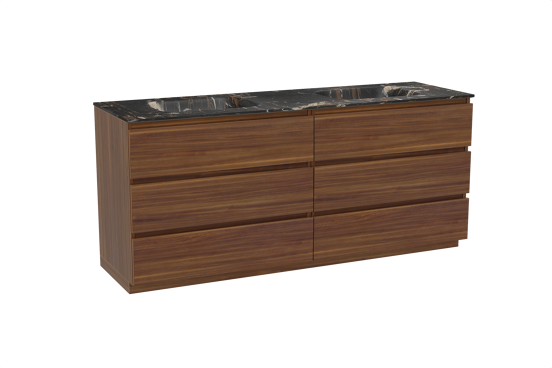 Balmani Lucida staand badkamermeubel 180 x 55 cm amerikaanse notelaar met Tablo Arcato dubbele wastafel in marmer portoro gold