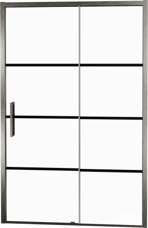 Balmani Senses Design Dusche Schiebetür, Rechts, 120 cm x 210 cm, Lined Glas, Profil Brushed GunMetal, inklusive Coating