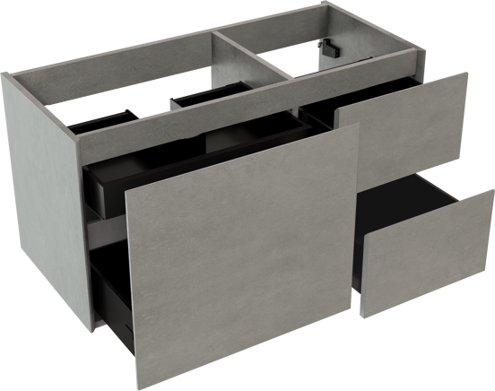 Storke Edge zwevende wastafelonderkast 100 x 46 cm asymmetrisch links beton donkergrijs 3 lades