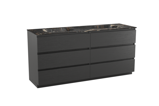 Balmani Lucida meuble salle de bains à poser 180 x 55 cm chêne noir avec Tablo Arcato double vasque en marbre portoro gold