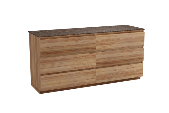 Balmani Lucida staand badkamermeubel 180 x 55 cm teak met Stretto enkel of dubbel tablet in marmer dark emperador
