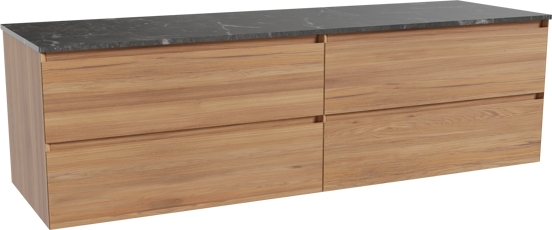 Balmani Mitra zwevend badkamermeubel 180 x 55 cm teak met Stretto enkel of dubbel tablet in marmer pietra grey