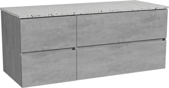 Storke Edge meuble salle de bains suspendu 130 x 52 cm béton gris foncé avec Tavola tablette simple ou double en blanc/noir mat terrazzo