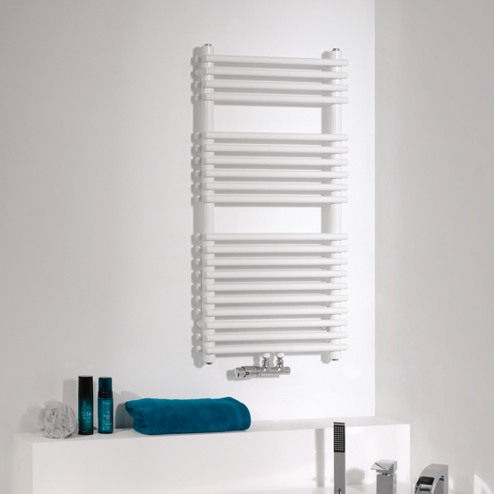 Vipera Alegria sèche-serviettes double 50 x 100 cm chauffage central blanc mat raccordements latéral et central possibles 850W