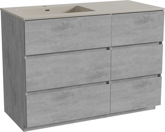 Storke Edge freistehendes Möbelstück Set: 110 x 52 cm, Beton dunkelgrau, mit Diva Waschtisch links, Top Solid Seidengrau