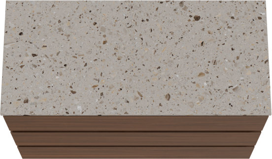 Balmani Lucida freistehendes Möbelstück Set: 120 x 55 cm, Amerikanischer Nussbaum, mit Stretto Einzel- oder Doppel Waschtischplatte, Terrazzo in Greige