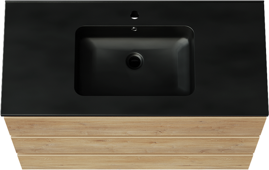 Linie Lado meuble salle de bains à poser 100 x 46 cm chêne naturel avec Vano plan simple en marbre composite noir mat