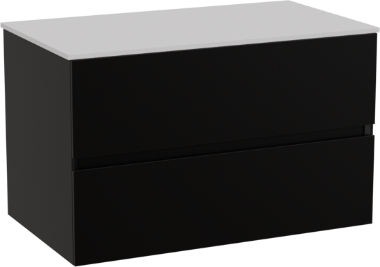 Storke Edge meuble salle de bains suspendu 80 x 46 cm noir mat avec Tavola tablette simple en solid surface blanc mat